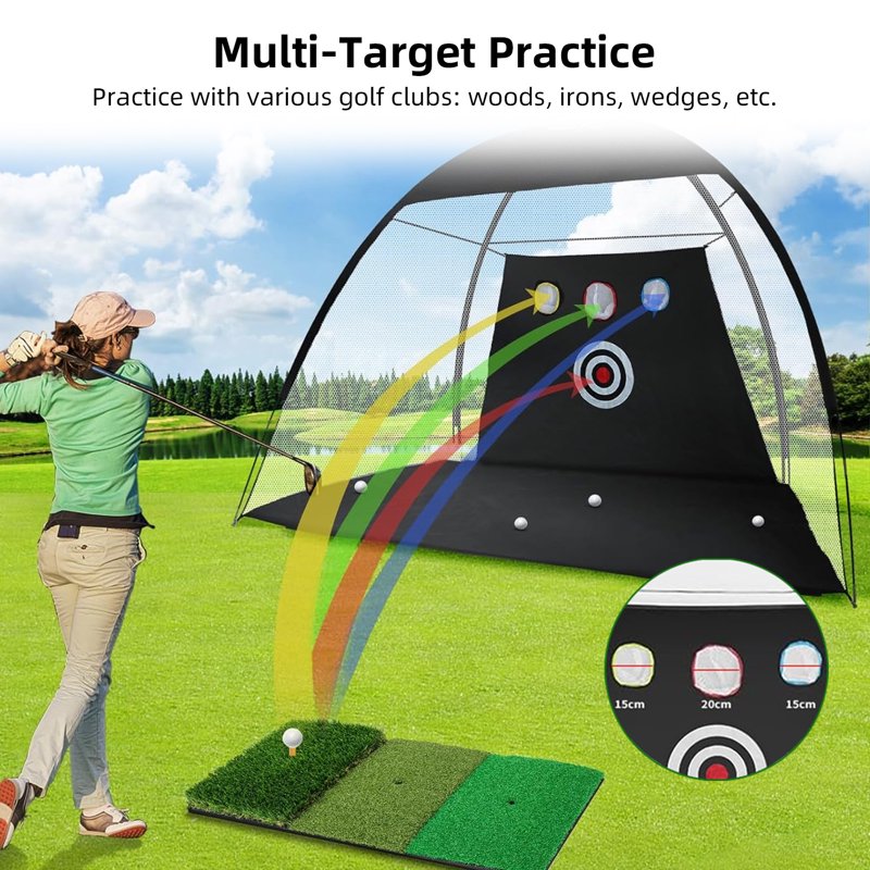 Golf Practice Net with Hitting Mat and 3 Target - Portable Indoor/Outdoor