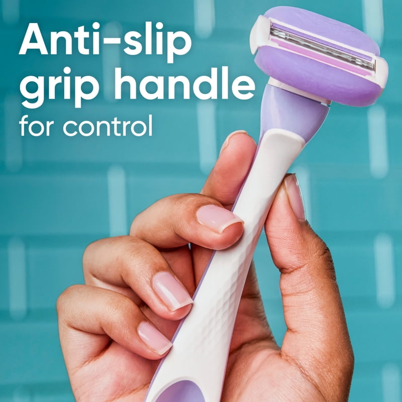Women’s Disposable Razor with 3 Blades & Vitamin E - Purple, 2 Pack