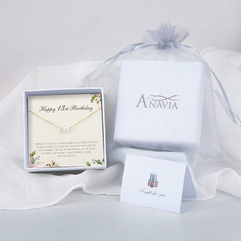 Birthday Pearl Necklace for Girls - 13th Birthday Gift with Card & Gift Box