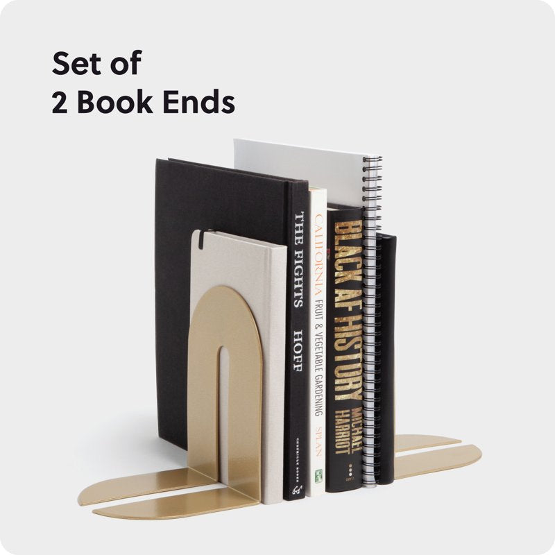 Industrial Metal Arch Bookends Set of 2 - Gold Finish, Modern Book Organizer