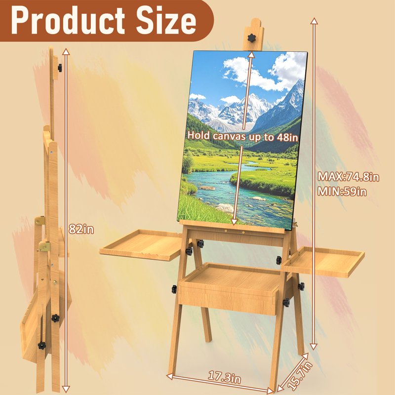 Wooden Art Easel for Painting with Adjustable Height and Storage Drawer - Natural Style
