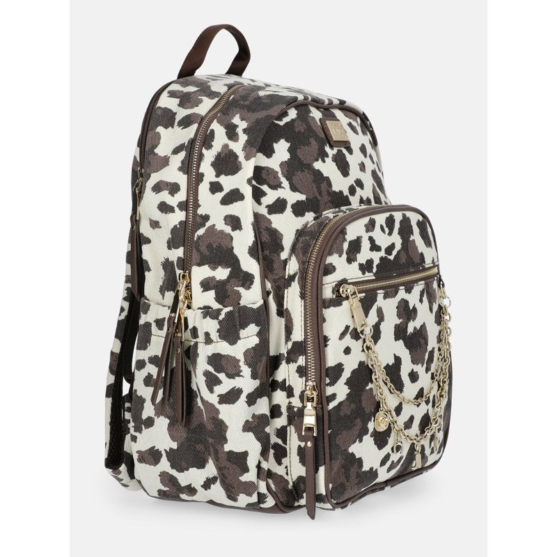 Women's Dome Backpack with Charm Chain Accent - Cow Print