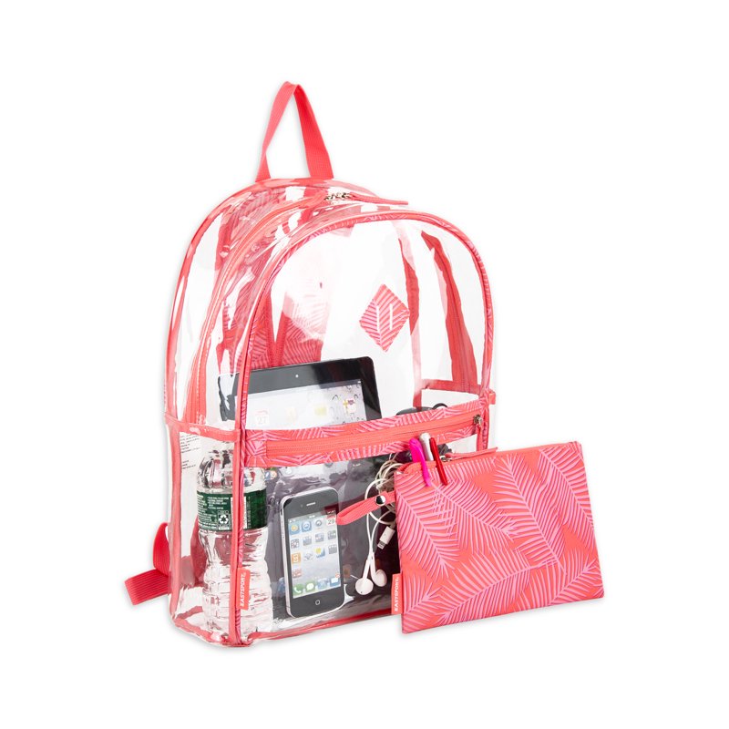 Clear School Backpack with Pencil Case and Adjustable Straps - Multiple Colors