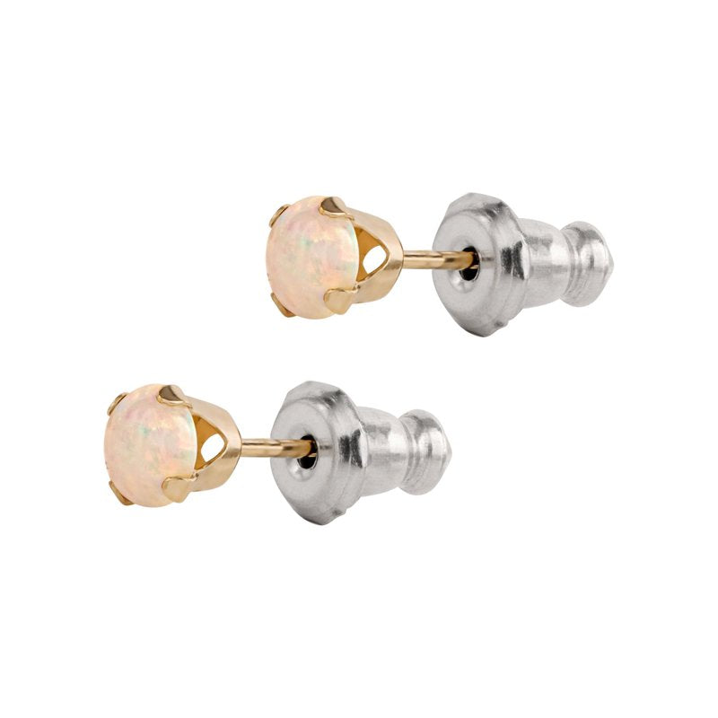 Women's Girl’s 14K Yellow Gold White Opal Stud Earrings - Elegant Jewelry