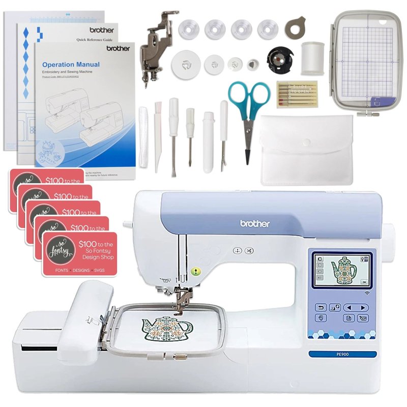Brother Embroidery Machine with 5x7 Inch Area, Hoops & Thread Set