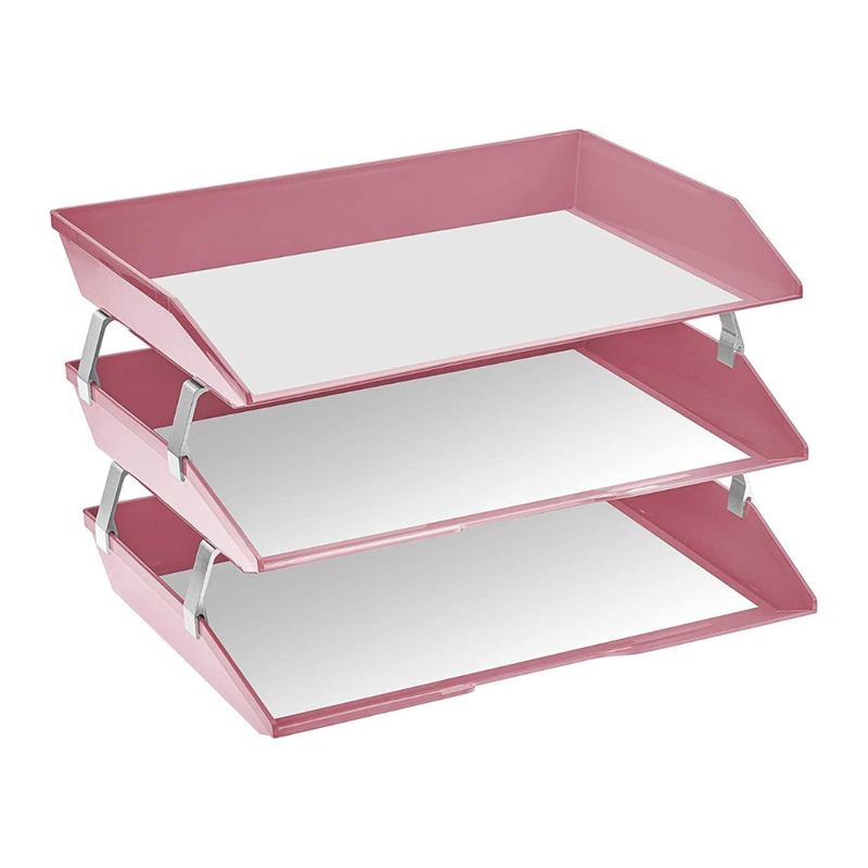 Acrimet 3-Tier Letter Tray Organizer - Side Load, Pink Plastic Desktop File Holder