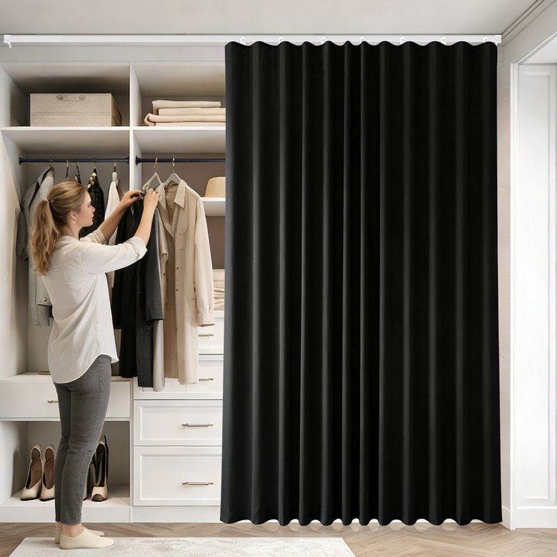 Blackout Room Divider Curtain with Ceiling Track Set - Privacy & Noise Blocker