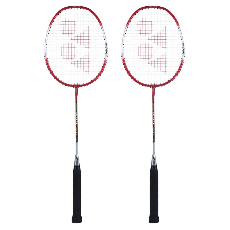 Lightweight Aluminium Badminton Racquet Set - 2 Rackets with Covers, Red