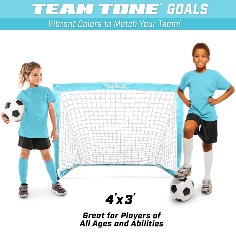 Light Blue GoSports 4 ft x 3 ft Soccer Goal Set - 2 Portable Pop-Up Youth Backyard Nets