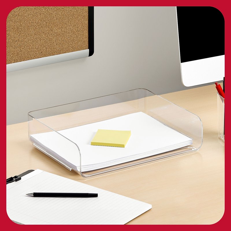 Stackable Plastic Letter Trays Set - Clear Office Desk Organizer, 6 Pack