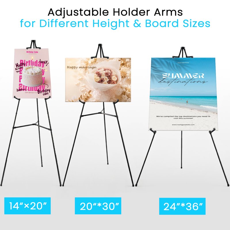 Portable Black Metal Easel Stand for Sign, Poster & Art Display — 3 Pack, Foldable, Adjustable, 66 Inch