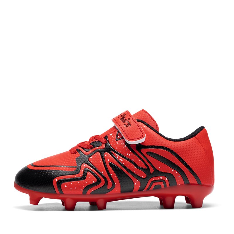 Dream Pairs Kids Soccer Cleats - Boys & Girls Multi-Ground Football Shoes, Red/Black, Strap
