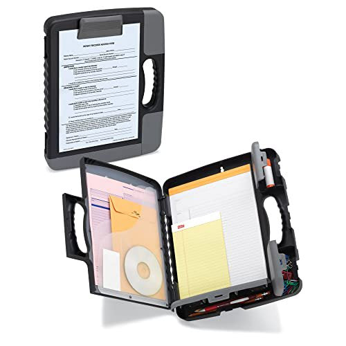 Portable Clipboard Storage Case with Multiple Filing Compartments - Charcoal