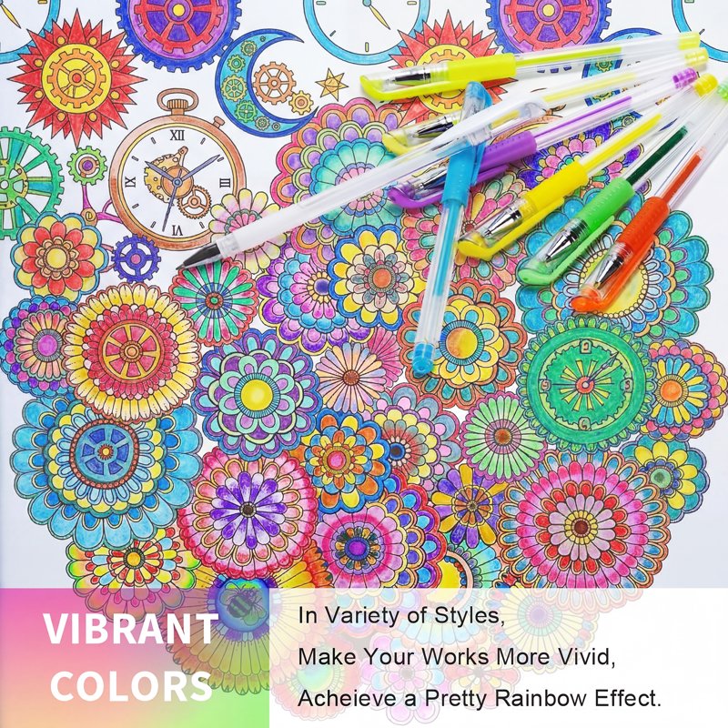 Glitter Gel Pens Set 100 Pack for Adult Coloring & Crafting - Vibrant, Non-Toxic
