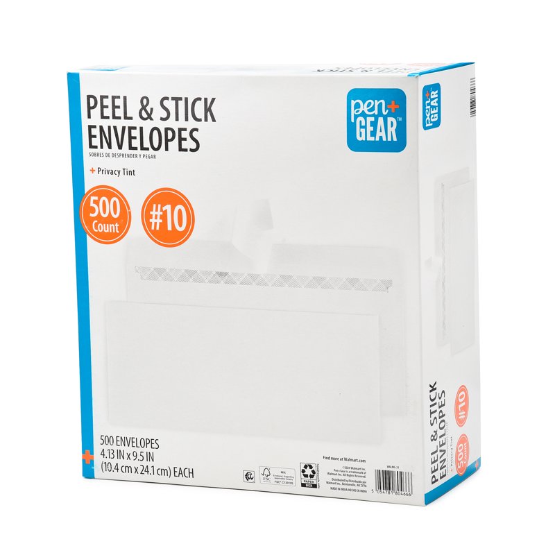 Privacy Tint Peel and Stick Envelopes - White, 4.13 x 9.5 inches, Pack of 500
