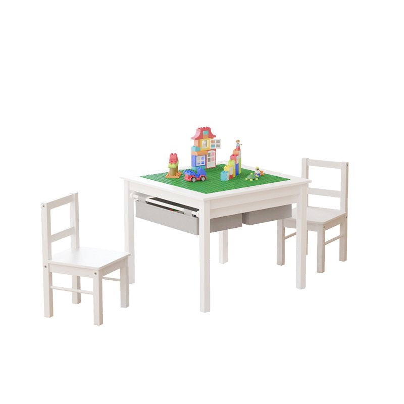 Kids Construction Play Table and Chair Set with Storage - White