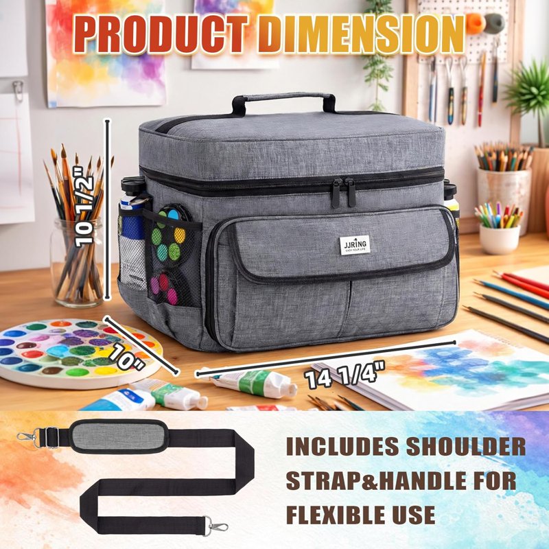 Adjustable Art Supply Storage Bag with Brush Slots - Portable Organizer for Paint Bottles & Craft Accessories