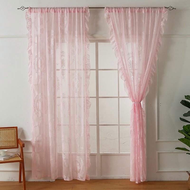 Boho Lace Sheer Curtains Set - Light Filtering Window Drapes for Bedroom & Living Room
