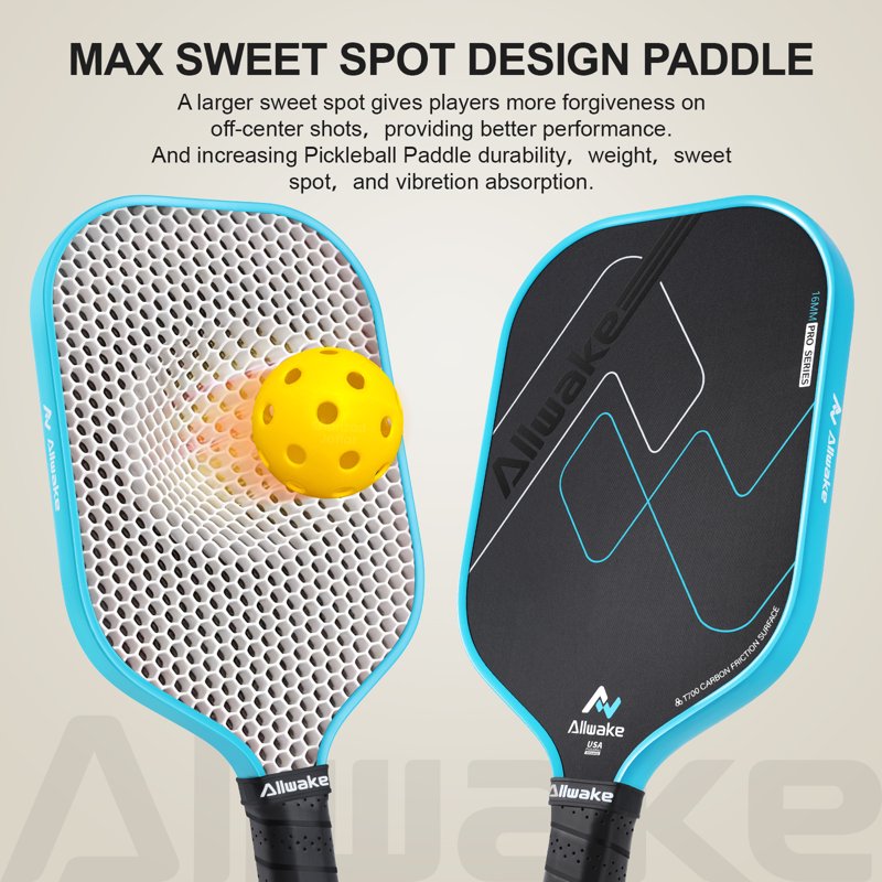 Allwake Pickleball Paddle with T700 Carbon Fiber – USAPA Approved, 8 oz, Textured Surface, Black-Blue Variation