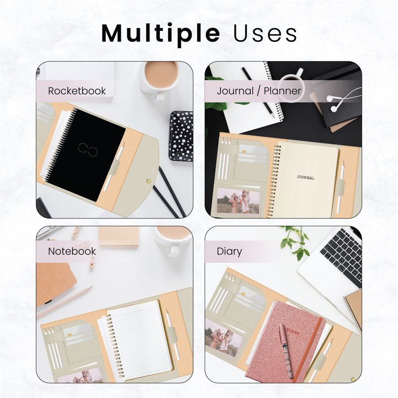 Slim Vegan Leather Organizer Cover for Rocketbook A5 Journals and Planners