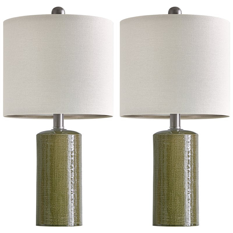 Set of 2 Modern Green Ceramic Table Lamps for Living Room & Bedroom