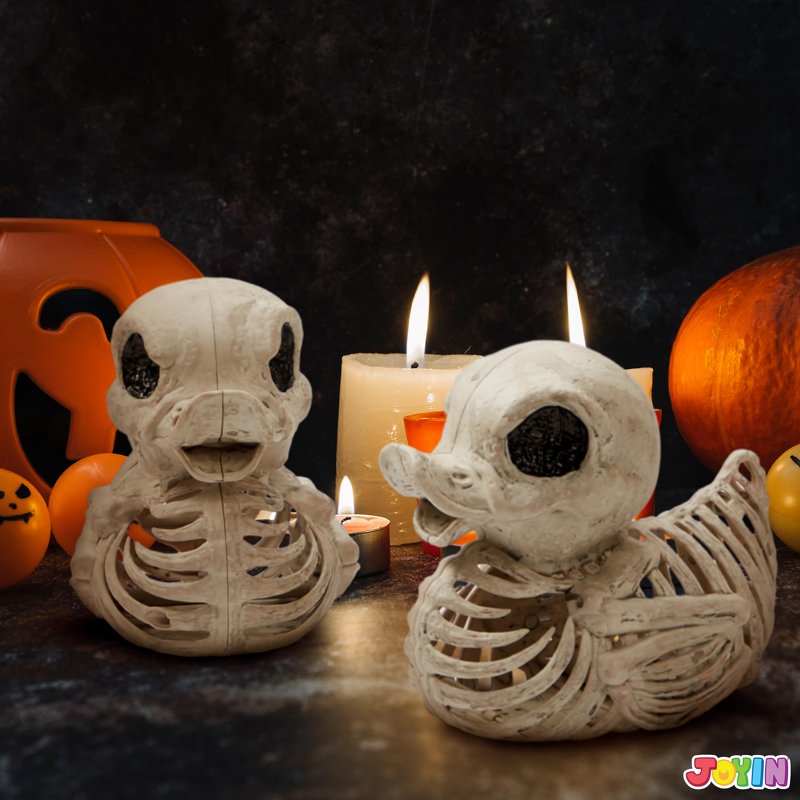Halloween Duck Skeleton Decorations, 4.5 Inch Plastic Skeletons for Indoor Outdoor Halloween Decor, Haunted House Props, 2 Pack