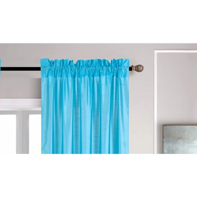 Semi-Sheer Faux Silk Window Curtains 2-Pack - Turquoise, 84" L