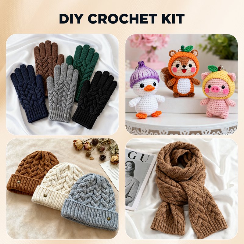 Beginner Crochet Kit Set with 21 Ergonomic Hooks, 15 Colorful Yarn Skeins, Storage Bag