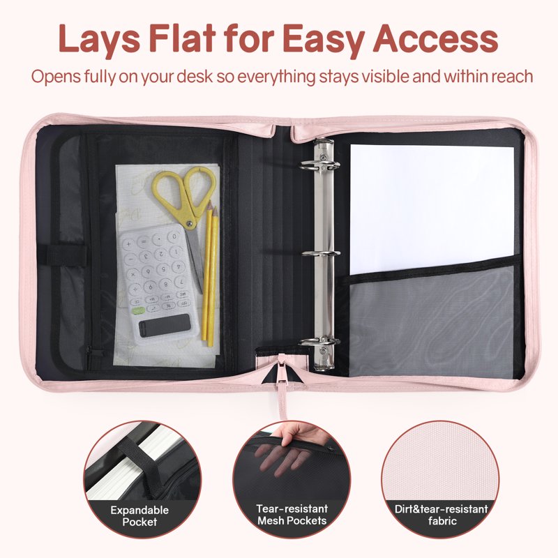 3 Inch Zippered Binder Bag with Handle, 500-Sheet Capacity, Multi-Pocket Organizer