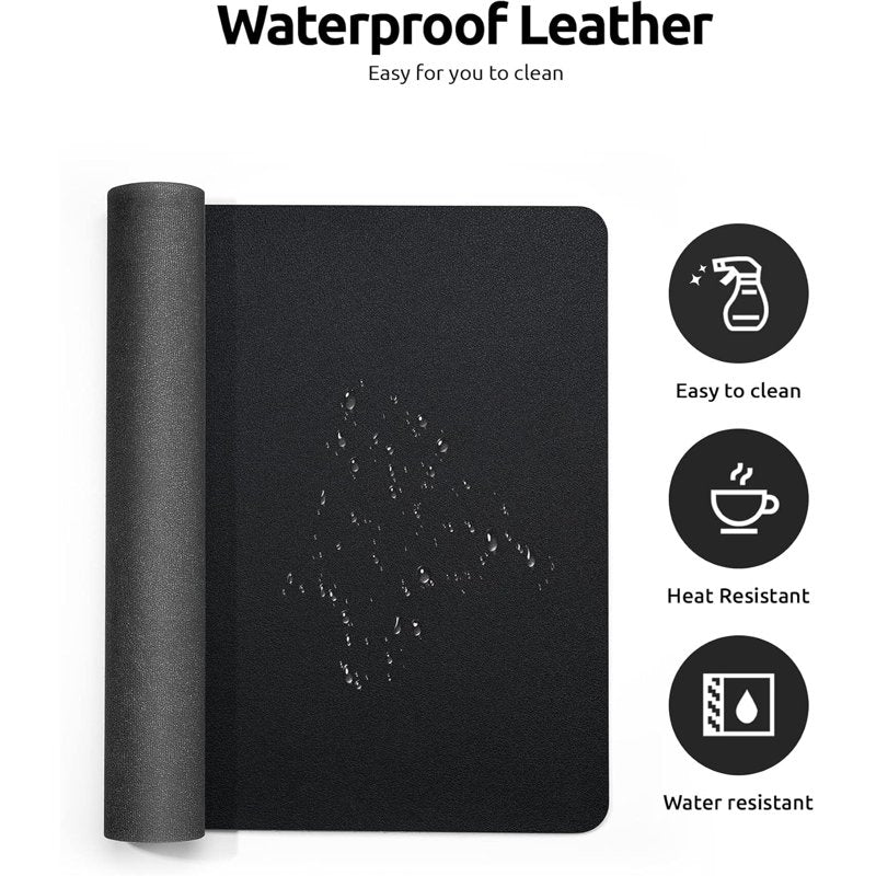 Large Leather Desk Pad Protector - Waterproof Non-Slip Office Mouse Mat, 23.6 x 13.8 inches