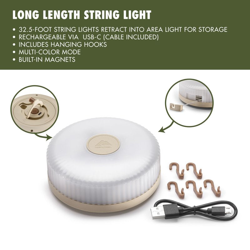 2-in-1 Camping Light with 600-Lumen Lantern & 32.5 ft String Light - Rechargeable