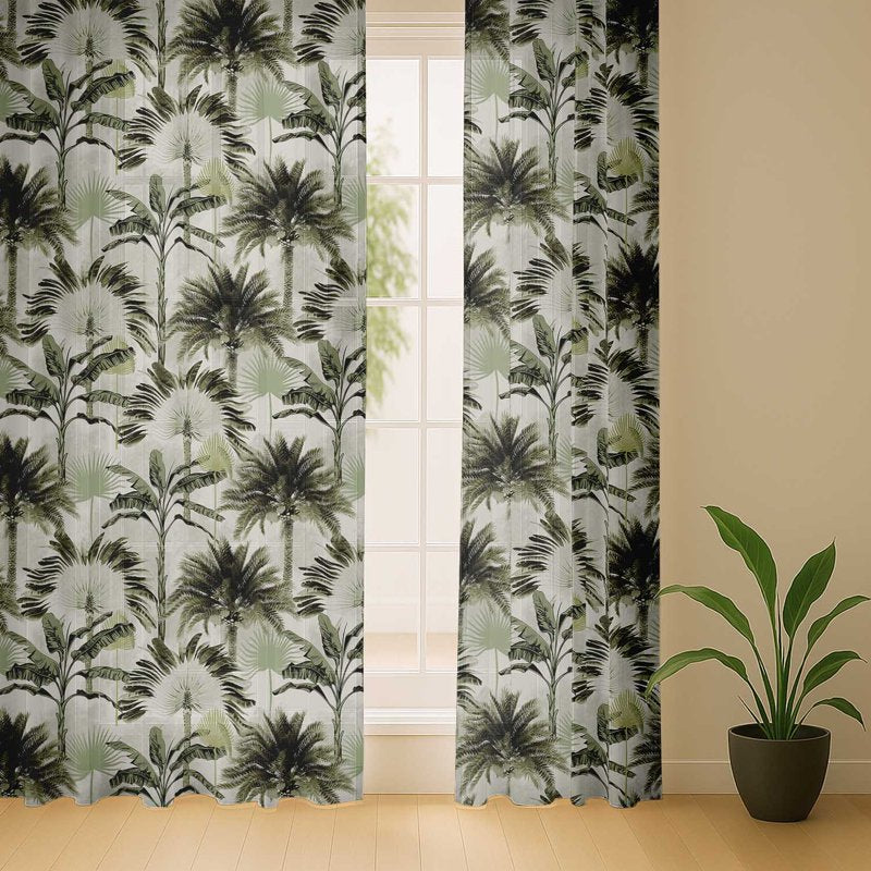Light Filtering Tropical Tree Print Sheer Curtains for Windows & Doors - Set of 2 Panels