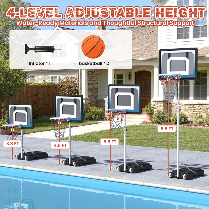 Adjustable Pool Basketball Hoop with Water Base and Ball - Indoor & Outdoor