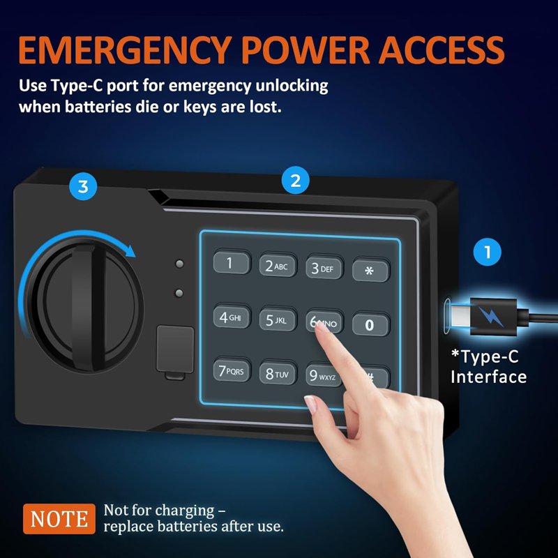 Fireproof Money Safe Box with Digital Keypad and Emergency Power