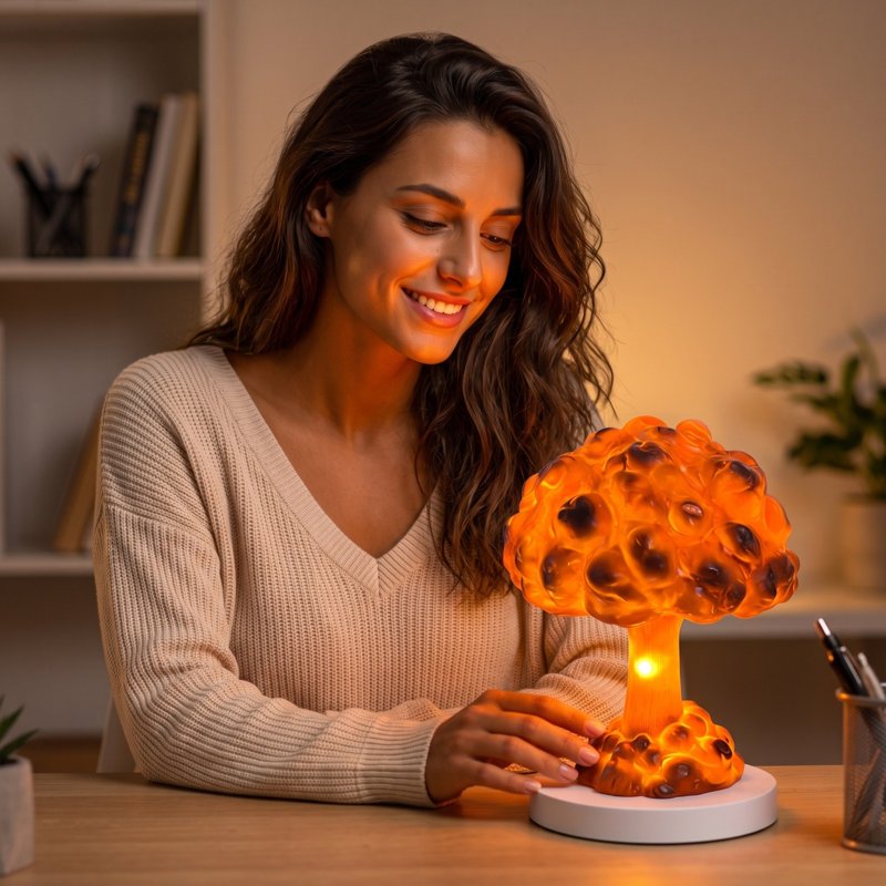 3D Mushroom Cloud Table Lamp - Decorative Resin Night Light for Bedroom & Home