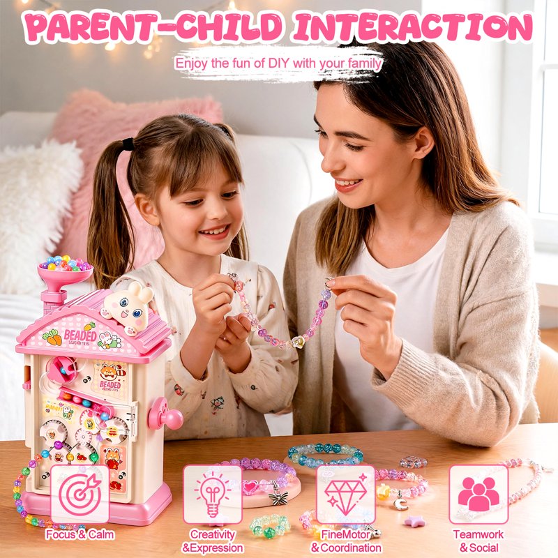 Kids Jewelry Making Kit with Bracelet Maker Machine & Beads - Creative Craft Toy for Ages 3-12