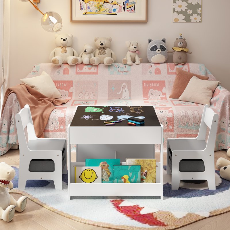 Kids Table and Chairs Set 4-in-1 with Storage for Play, Study, Drawing, Eating