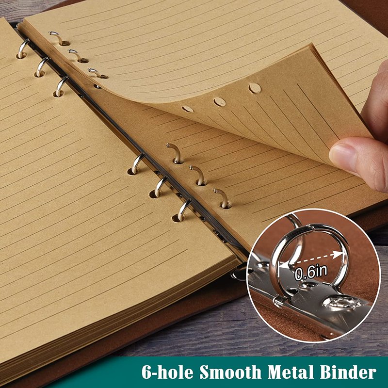 Refillable Leather Notebook Journal A5 Size with Ring Binder and Storage Pockets