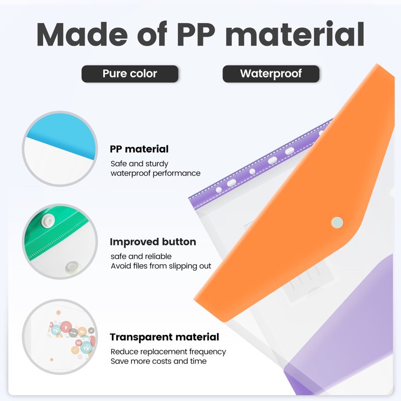 24 Pack Plastic Binder Pockets for 3-Ring & 2/4-Ring Binders, Expandable Document Envelopes