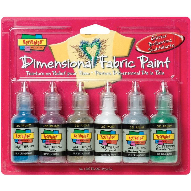Glitter Fabric Paint Set - 6 Colors, 1oz Bottles for Craft & DIY Projects