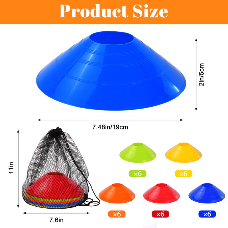 30 Pcs Disc Cones - Agility Training Cones with Carry Bag for Soccer, Football, Basketball