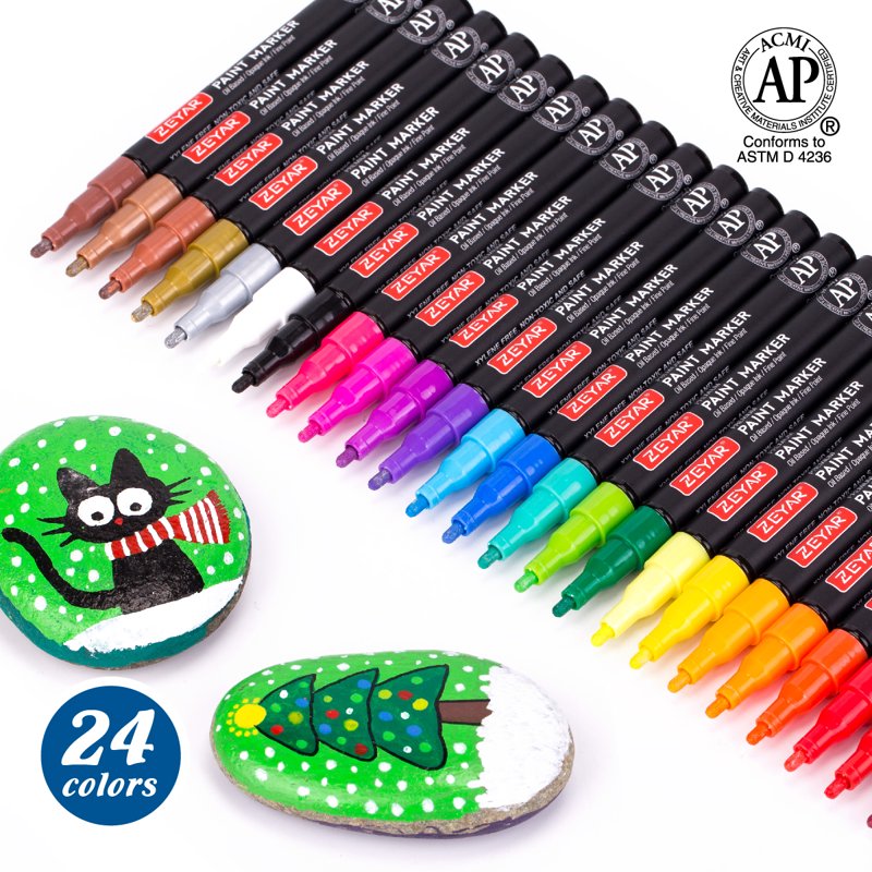 ZEYAR Fine Point Paint Markers Set - 24 Metallic, Neon & Basic Colors Waterproof & Permanent