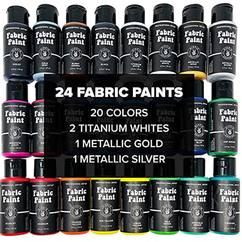Fabric Paint Set - 24 Vibrant Colors for Clothing & Crafts, Washable & Non-Toxic