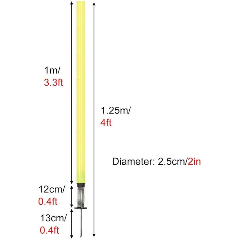 Agility Training Poles Set - 4 Pack 3.3ft High-Visibility PVC Poles with Spike