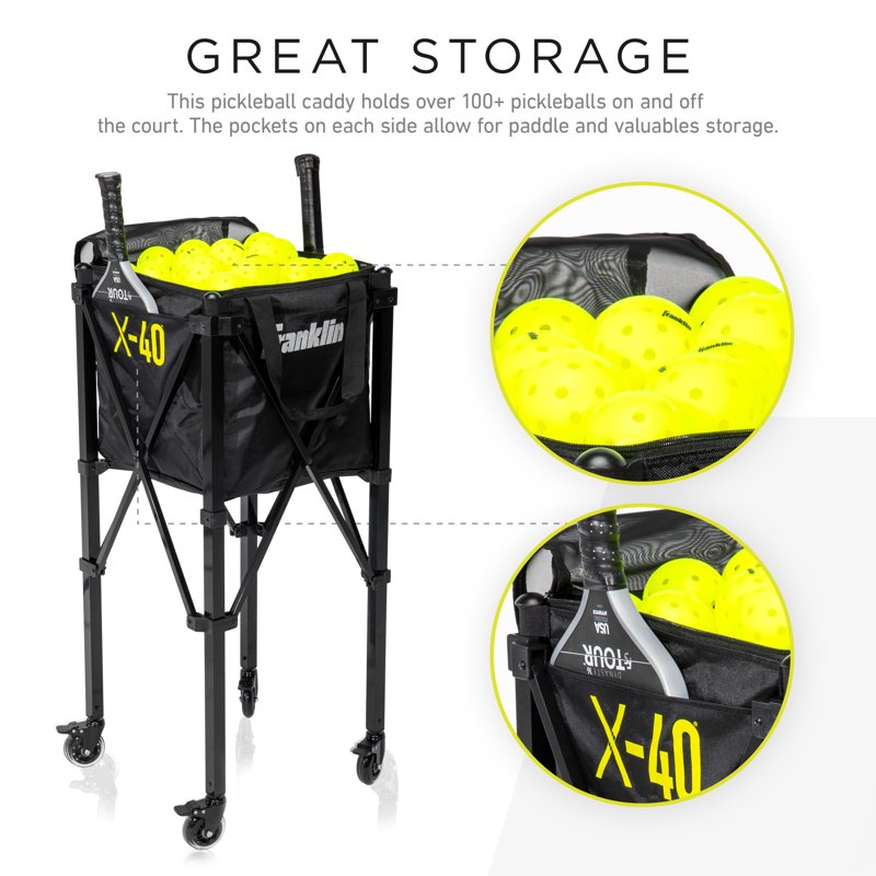 Portable Pickleball Hopper with Wheels & Detachable Carry Bag - Holds 100+ Balls