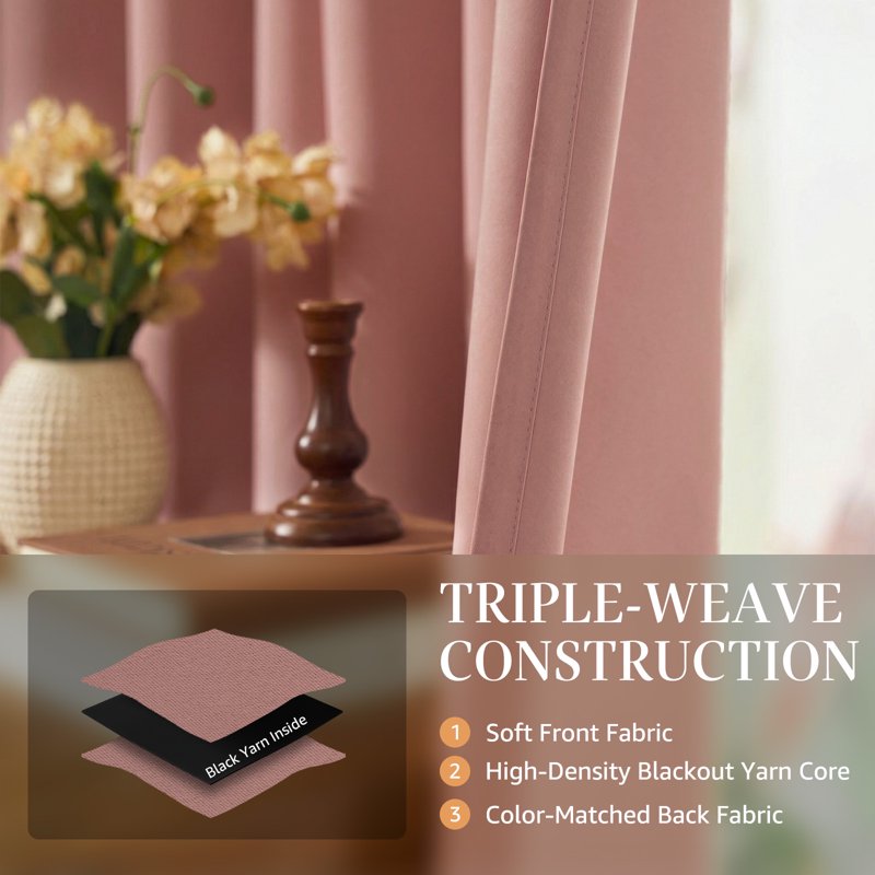 Room Darkening Curtain Set with 2 Panels - Thermal Insulated for Bedroom & Living Room