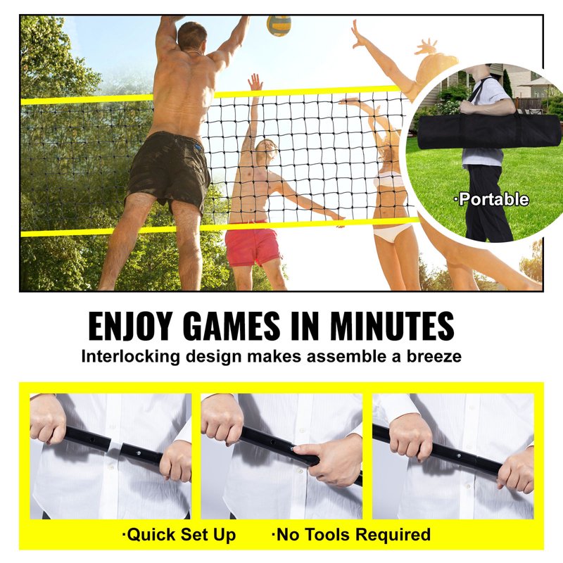 Portable Volleyball Net Set with Adjustable Steel Poles & PVC Net - Outdoor Sports Equipment