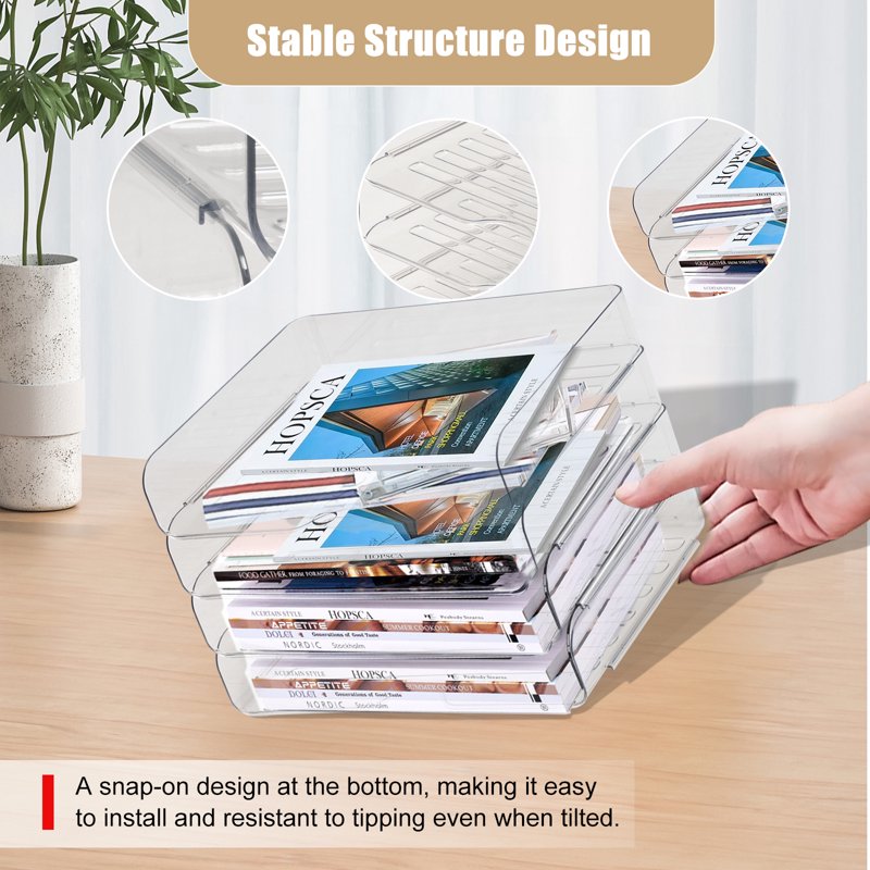 Stackable Desk Organizer Trays 4 Pack Clear Office Storage Sets