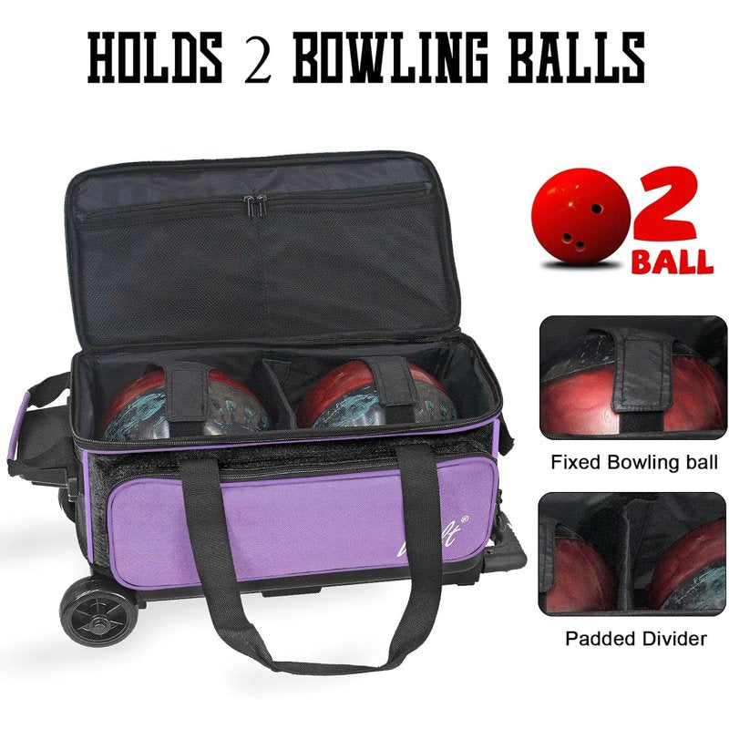 WOLT Purple Double Roller Bowling Bag for 2 Balls with Retractable Handle 40" - Variation: Purple
