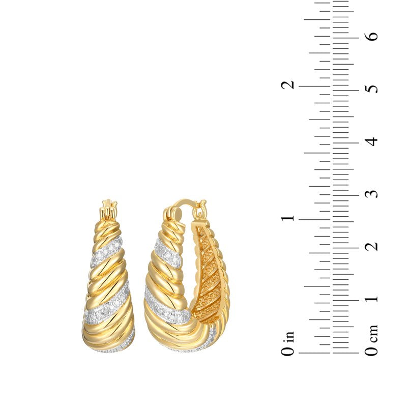 Diamond Accent Swirl Hoop Earrings - Two-Tone Rhodium and Gold Plated Jewelry